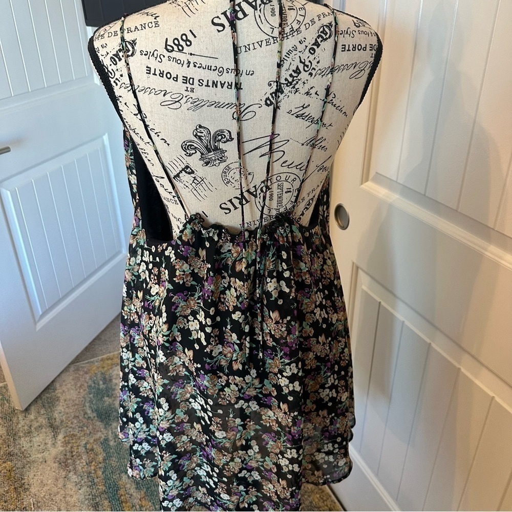For Love And Lemons floral mini dress tunic halter spaghetti strap adjustable XS - Picture 3 of 11